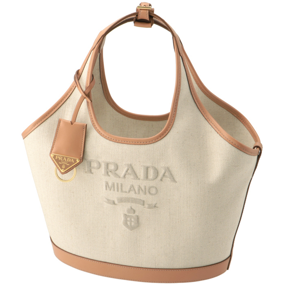 Prada Shopping Tote Blend Linen Bag Medium Tan - Picture 1 of 9